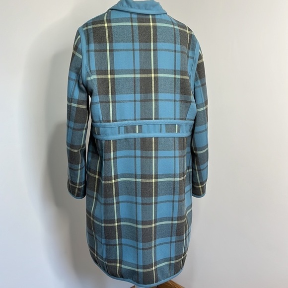 Vtg Plaid Reversible Women's Medium Trench Coat Robin Egg Blue Rockabilly Retro - Picture 3 of 15